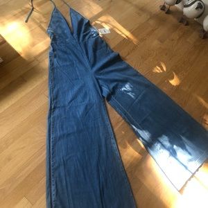 Free People denim halter jumpsuit NWT size s